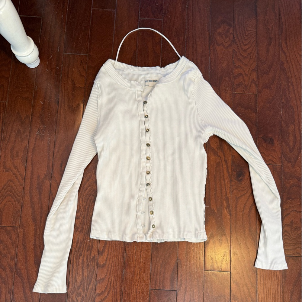 Free People Cream Button-Down Shirt